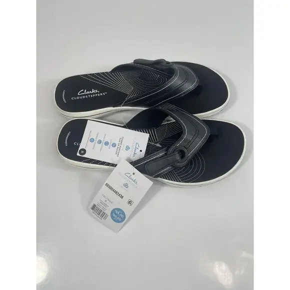 Clarks Breeze Reynah Shoes Women's Size 8 Black Cloudsteppers Thong Sandals New - Picture 3 of 11